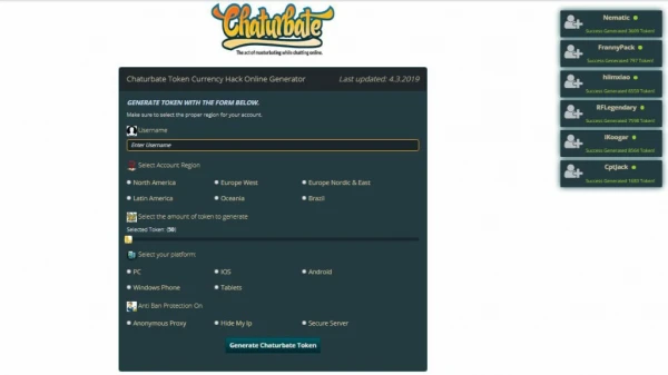 Chaturbate Token Currency Hack Online Generator 2019