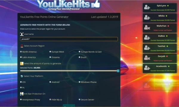 YouLikeHits Free Points Online Generator