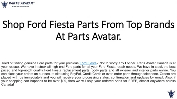 Shop Best Ford Fiesta Parts Online at Parts Avatar.
