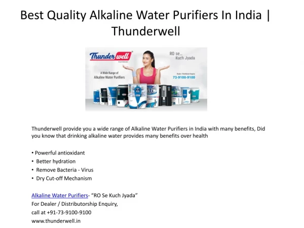 Best Quality Alkaline Water Purifiers In India | Thunderwell