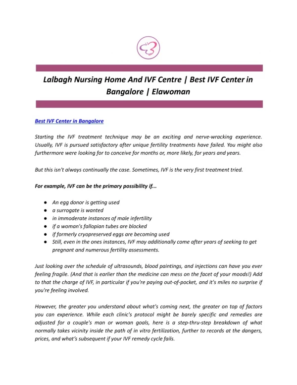 Lalbagh Nursing Home And IVF Centre | Best IVF Center in Bangalore | Elawoman