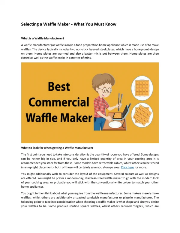 Selecting a Waffle Maker - What You Must Know