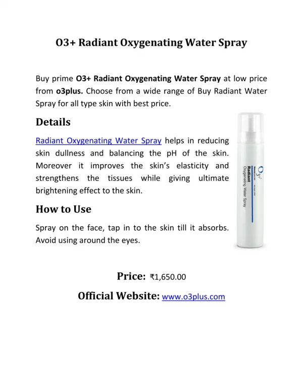 O3 Radiant Oxygenating Water Spray