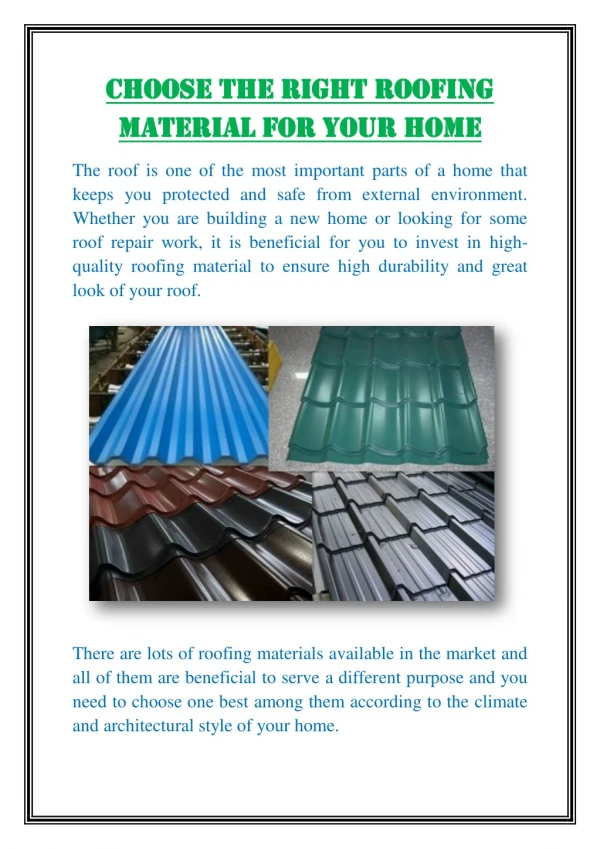Choose the right roofing material for your home