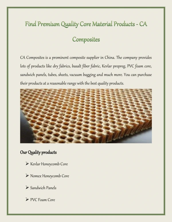 Find Premium Quality Core Material products - CA Composites