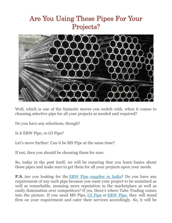 Are You Using These Pipes For Your Projects?