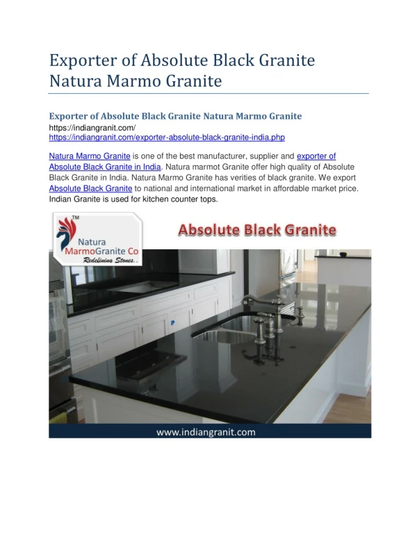 Exporter of Absolute Black Granite Natura Marmo Granite
