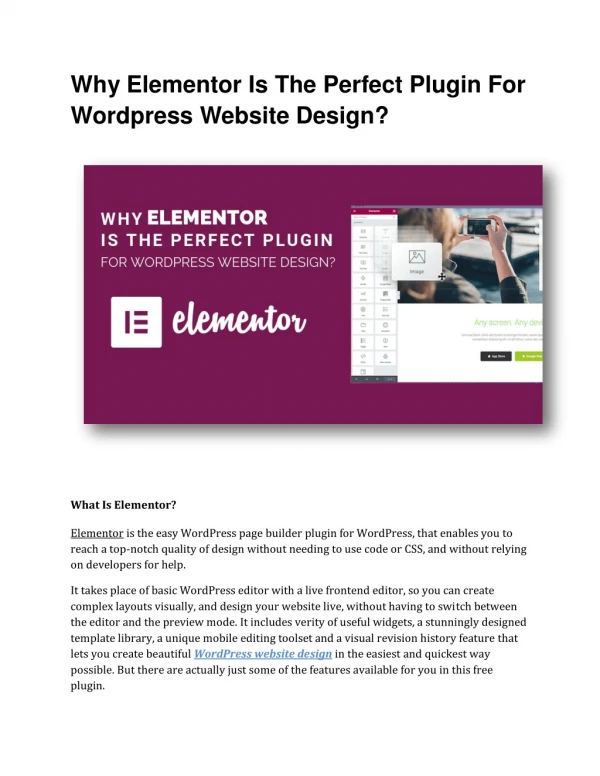 Why Elementor Is The Perfect Plugin For Wordpress Website Design?