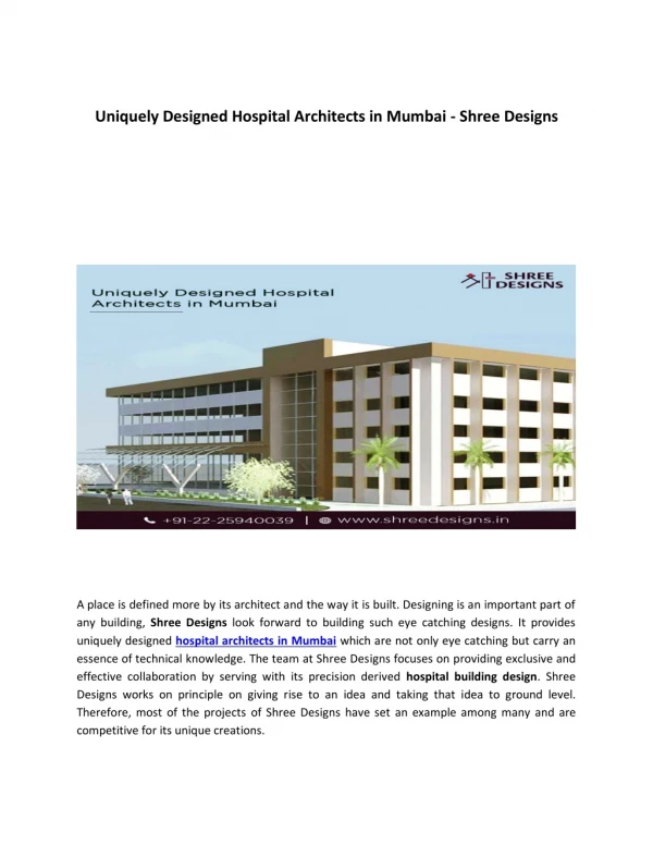 Attractive Hospital Architecture Designs and Planning - Shree Designs