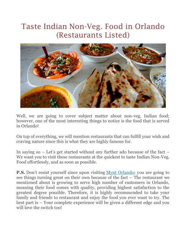 Taste Indian Non-Veg. Food in Orlando (Restaurants Listed)
