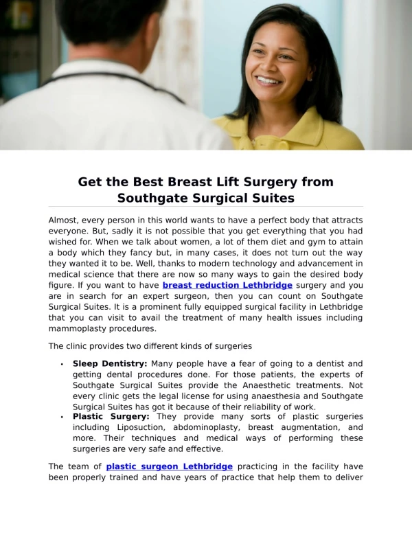 Get the Best Breast Lift Surgery from Southgate Surgical Suites
