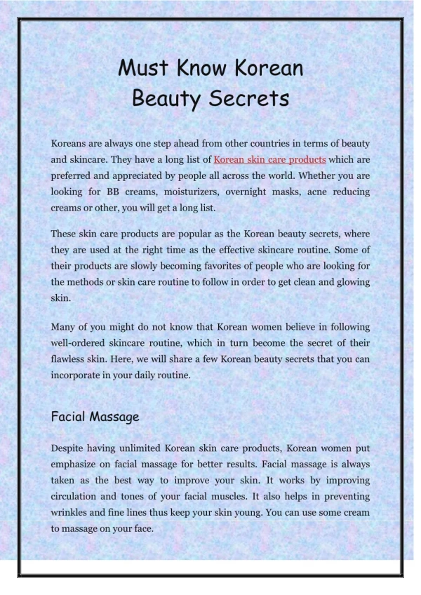 Must Know Korean Beauty Secrets