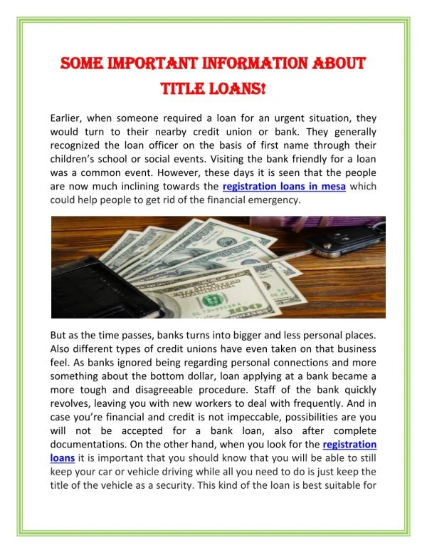 Some Important Information About Title Loans!