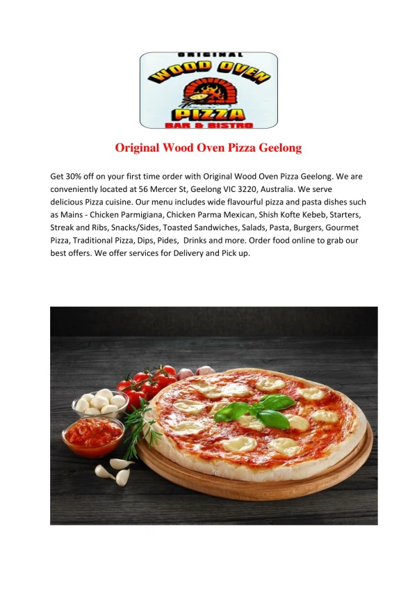 Original Wood Oven Pizza Geelong- Order Food Online