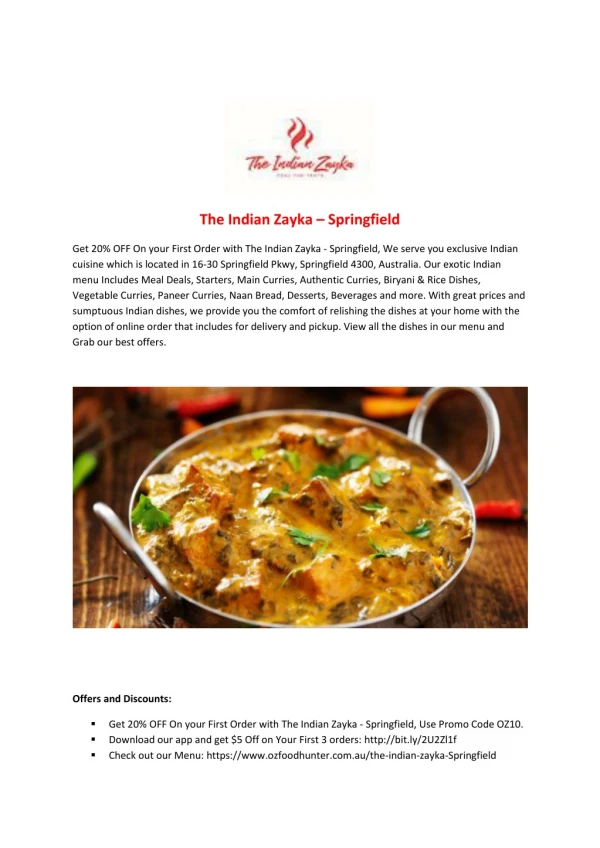 The Indian Zayka - Springfield- Order Food Online
