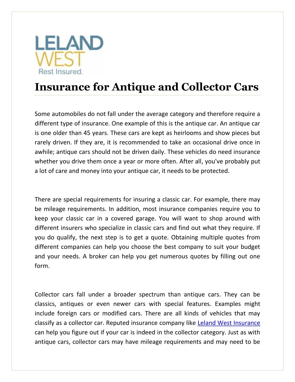 insurance for antique and collector cars