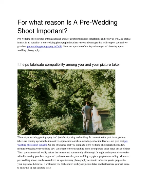 For what reason Is A Pre-Wedding Shoot Important?