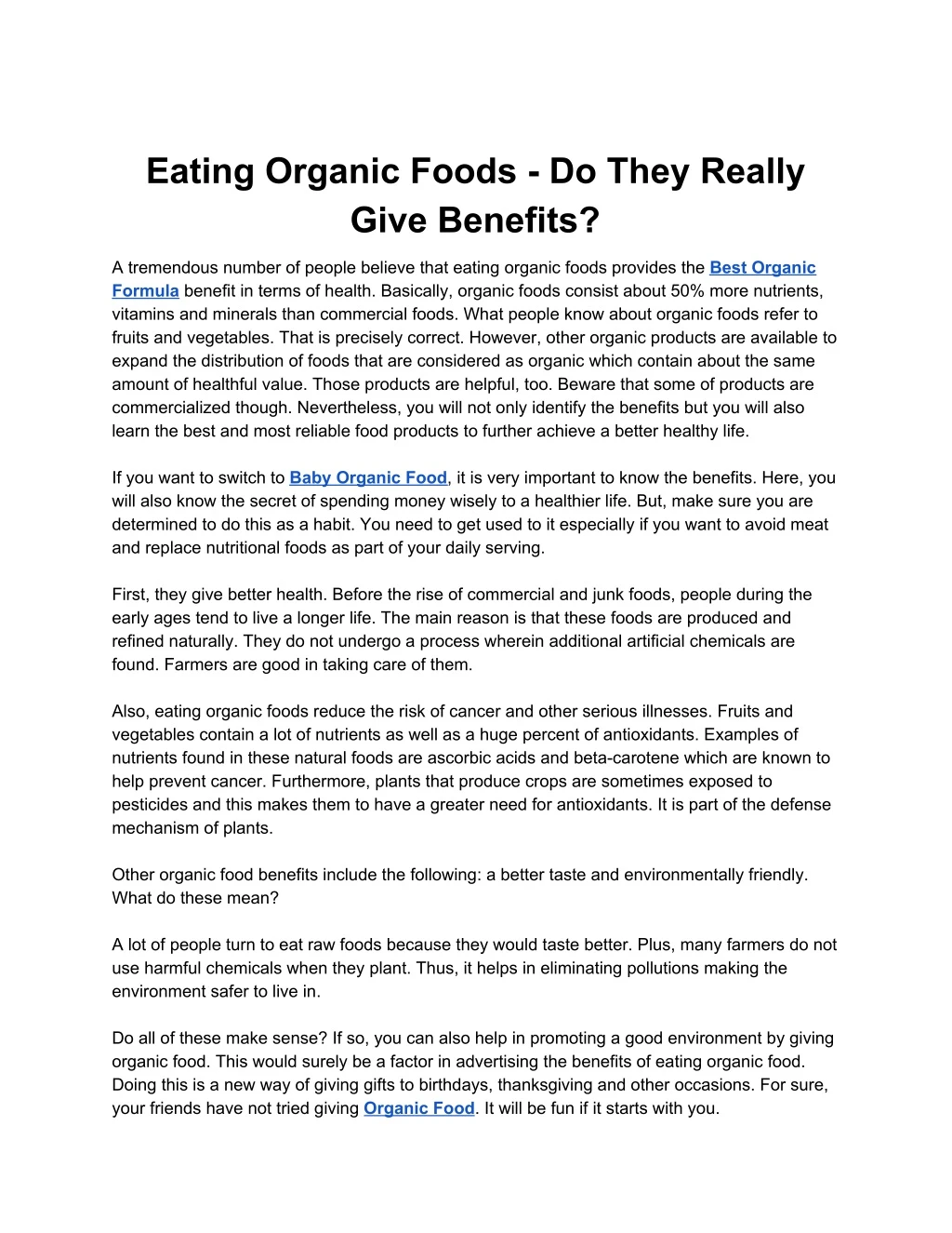 eating organic foods do they really give benefits