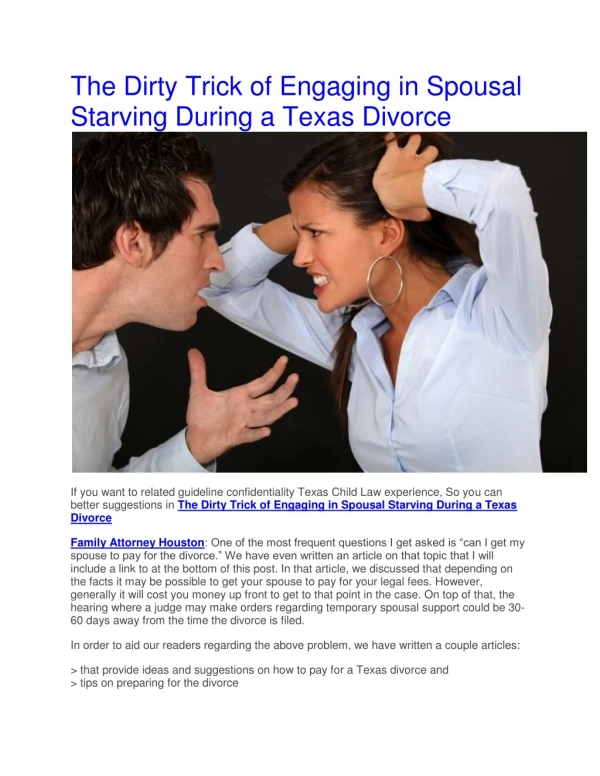 The Dirty Trick of Engaging in Spousal Starving During a Texas Divorce