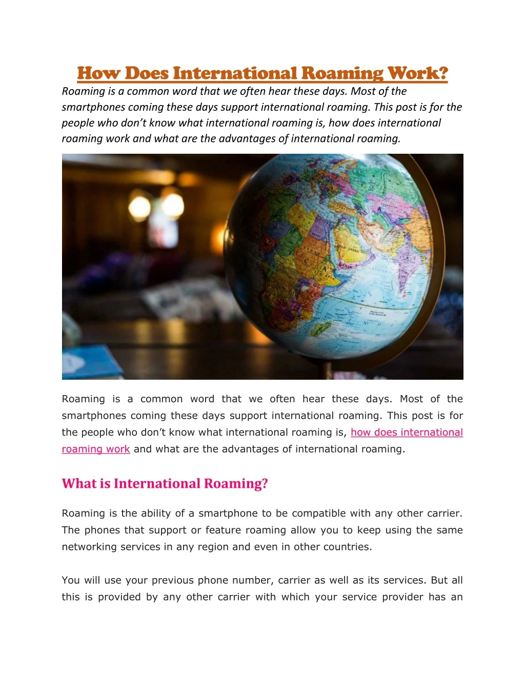 how does international roaming work roaming