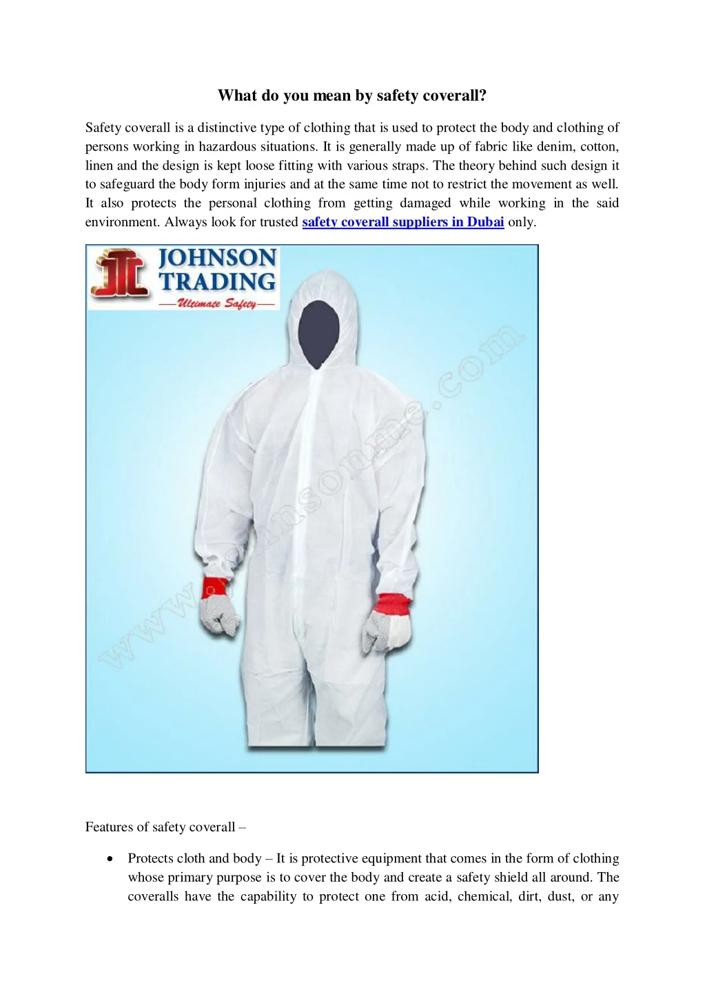 what do you mean by safety coverall