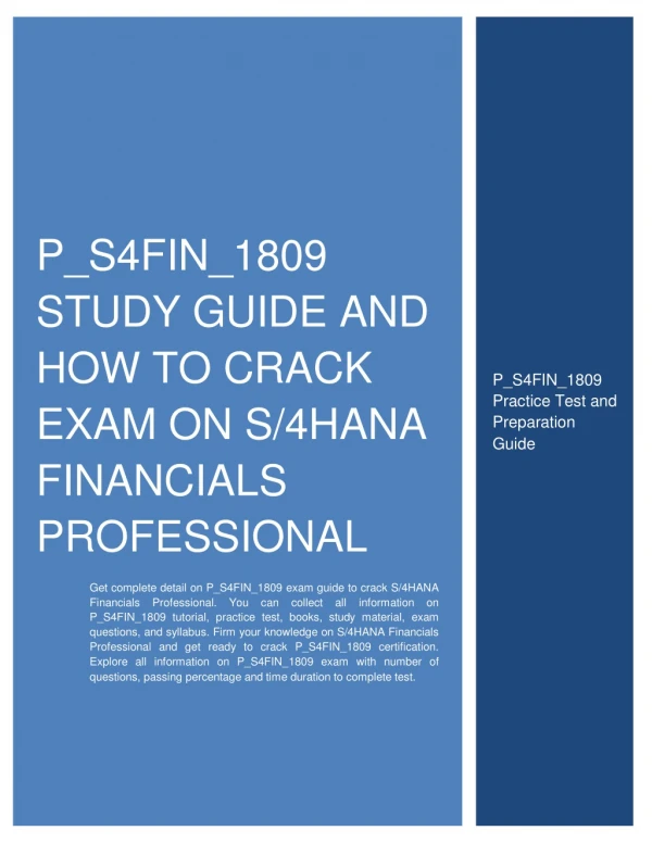 P_S4FIN_1809 Study Guide and How to Crack Exam on S/4HANA Financials Professional