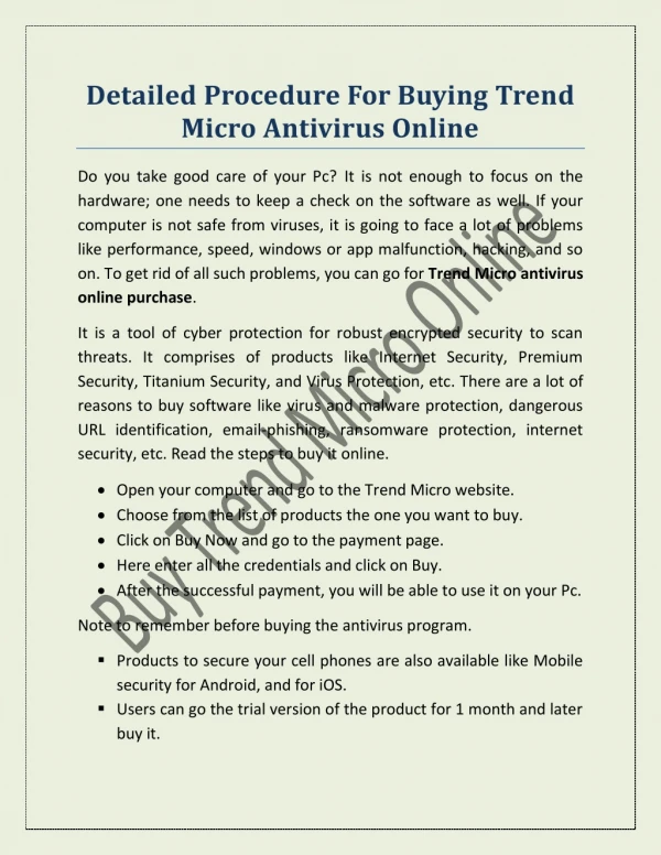 Detailed Procedure For Buying Trend Micro Antivirus Online