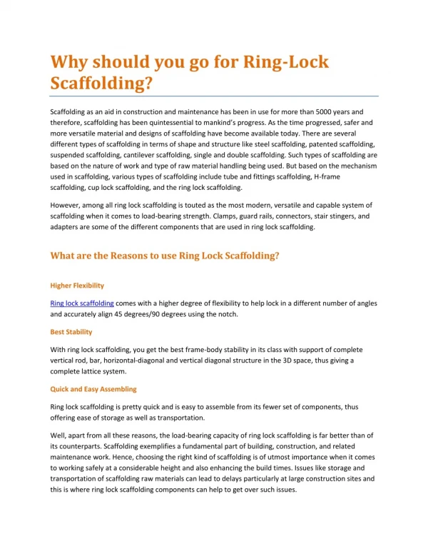 Why should you go for Ring-Lock Scaffolding