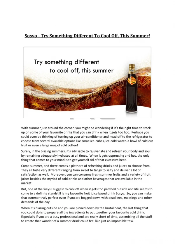 Sosyo – Try Something Different To Cool Off, This Summer!