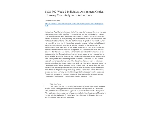 NSG 302 Week 2 Individual Assignment Critical Thinking Case Study/tutorfortune.com