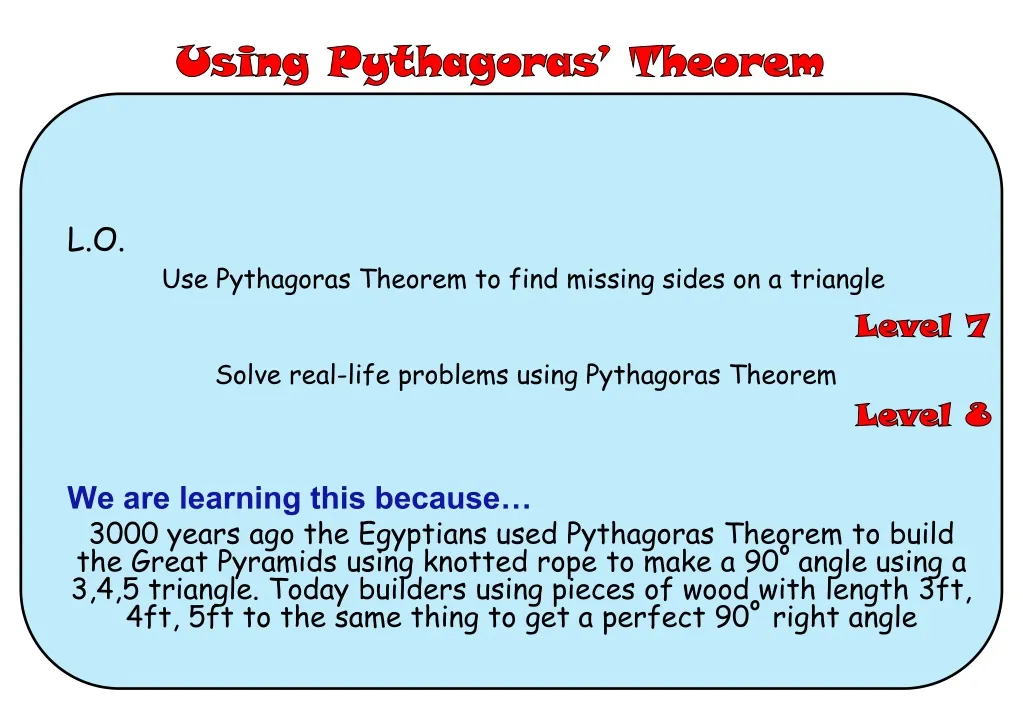 using pythagoras theorem