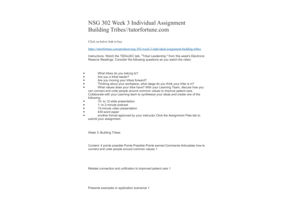 NSG 302 Week 3 Individual Assignment Building Tribes//tutorfortune.com