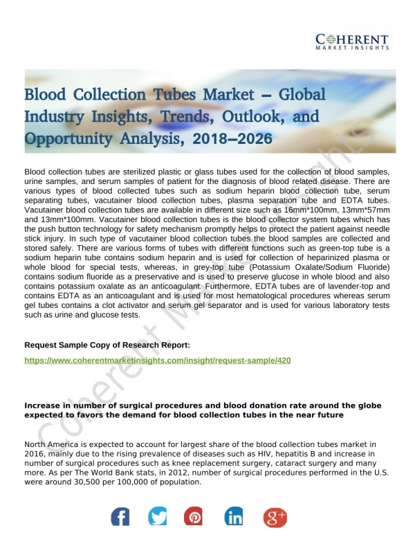 Blood Collection Tubes Market 2018 Target Client, Brand Strategy, Distributors, Marketing Channel Development and Trend