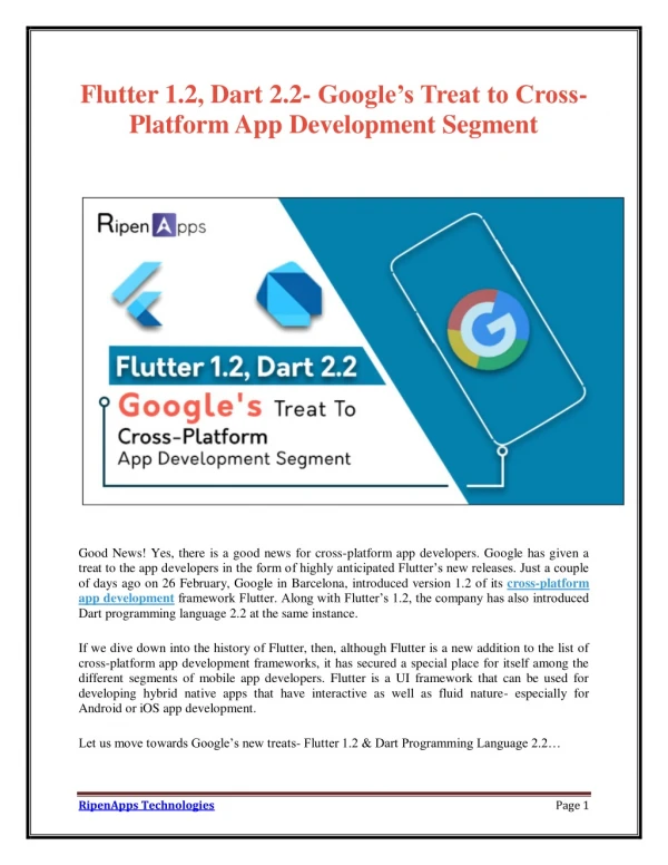 Flutter 1.2, Dart 2.2- Google’s Treat to Cross-Platform App Development Segment