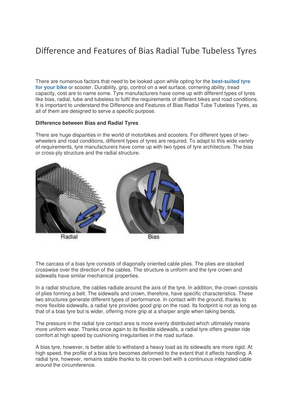 difference and features of bias radial tube