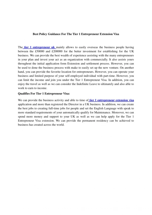 Best Policy Guidance For The Tier 1 Entrepreneur Extension Visa