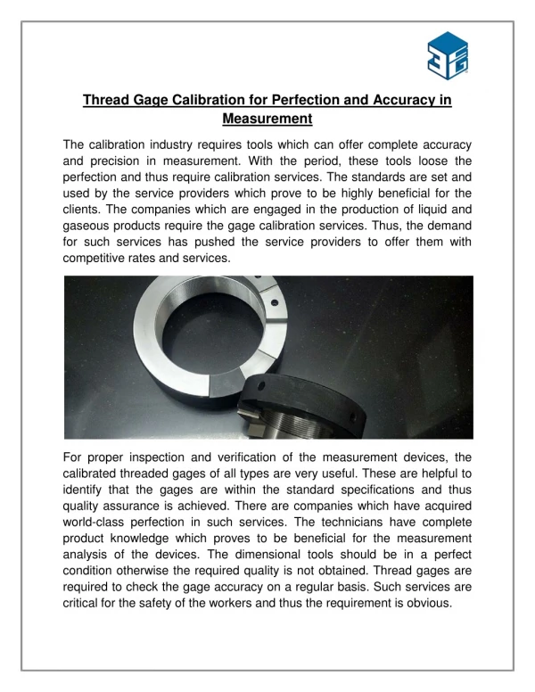 Thread Gage Calibration for Perfection and Accuracy in Measurement