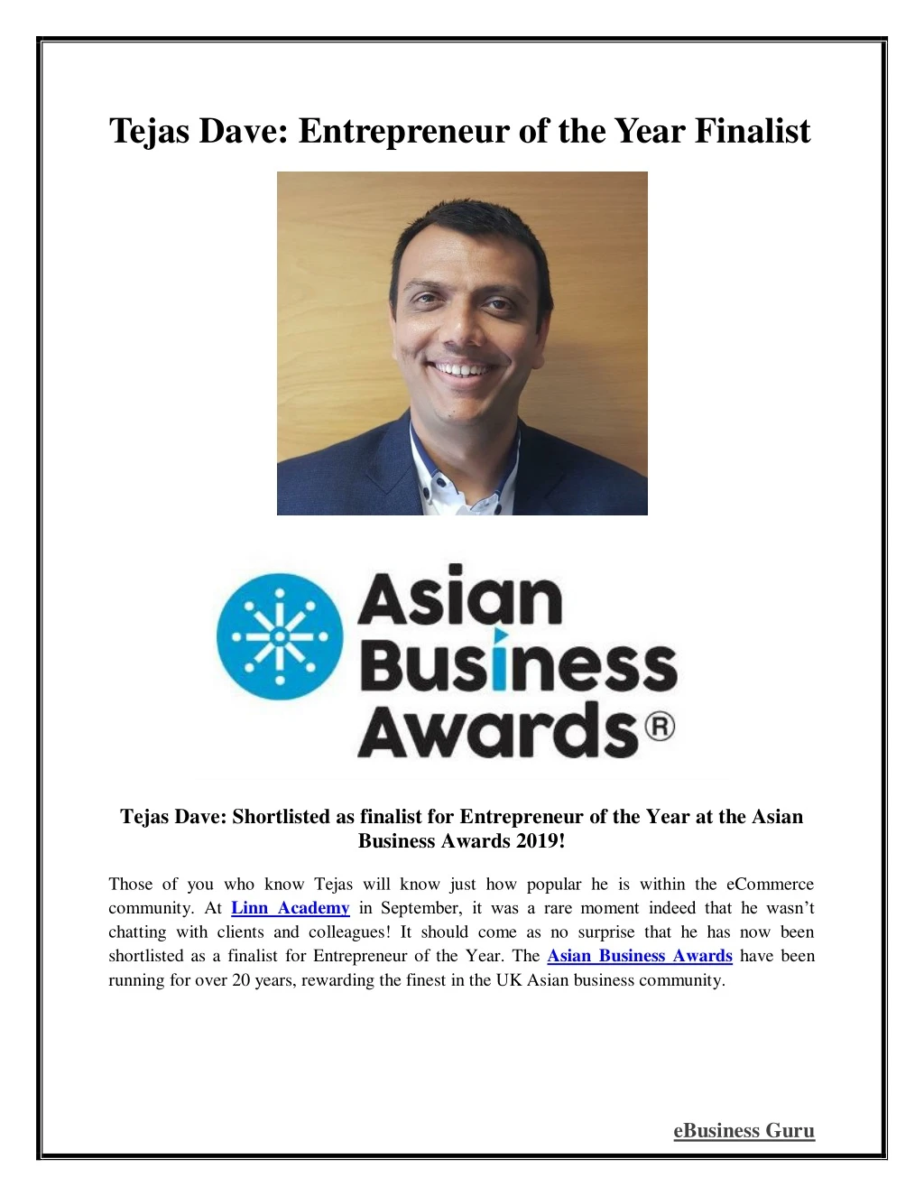 tejas dave entrepreneur of the year finalist