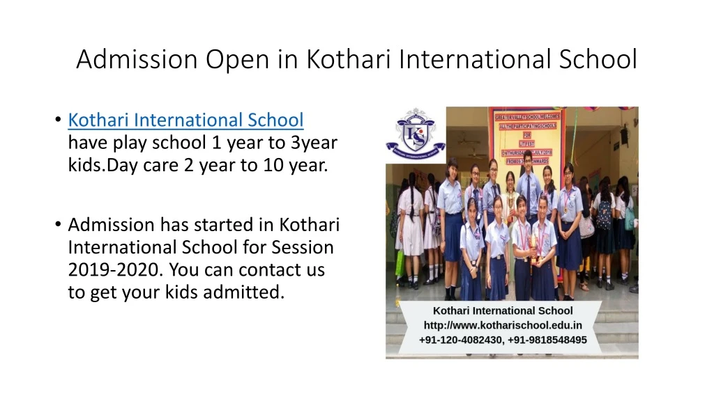 admission open in kothari international school