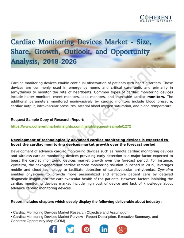 Cardiac Monitoring Devices Market Analysis By Geography, Competitors, Trends and Demands To 2026