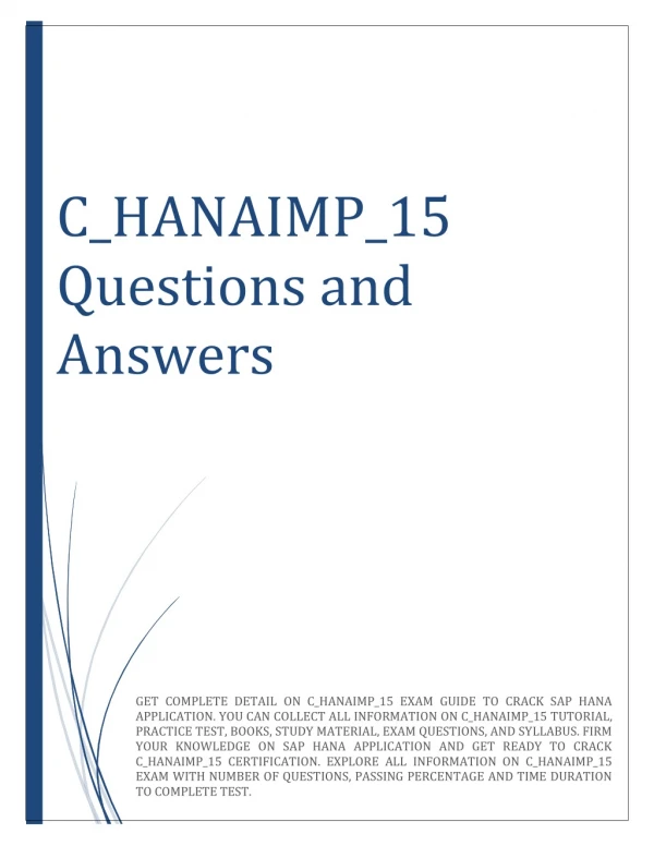 C_HANAIMP_15 Questions and Answers