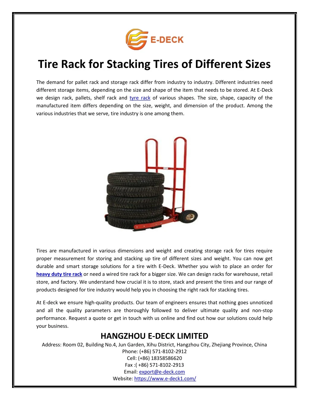 tire rack for stacking tires of different sizes