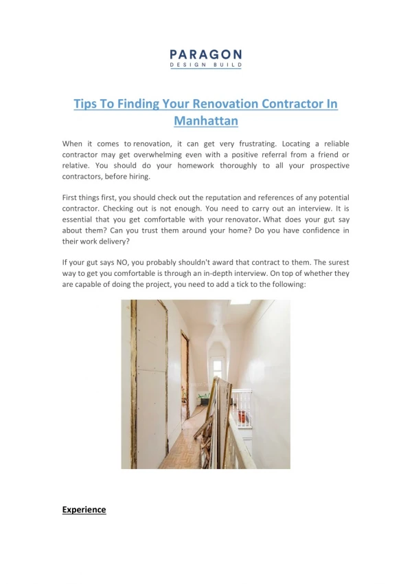 Tips To Finding Your Renovation Contractor In Manhattan