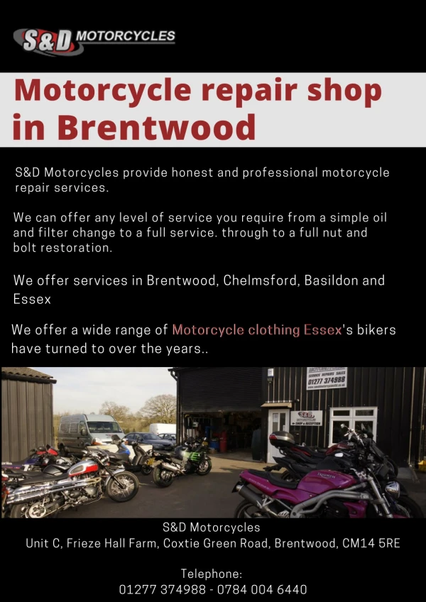 Motorcycle repair shop in Brentwood
