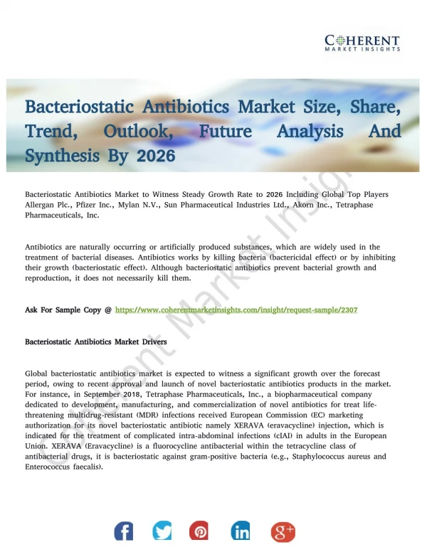 Bacteriostatic Antibiotics Market Current Innovative Solutions to Boost Global Growth By 2026