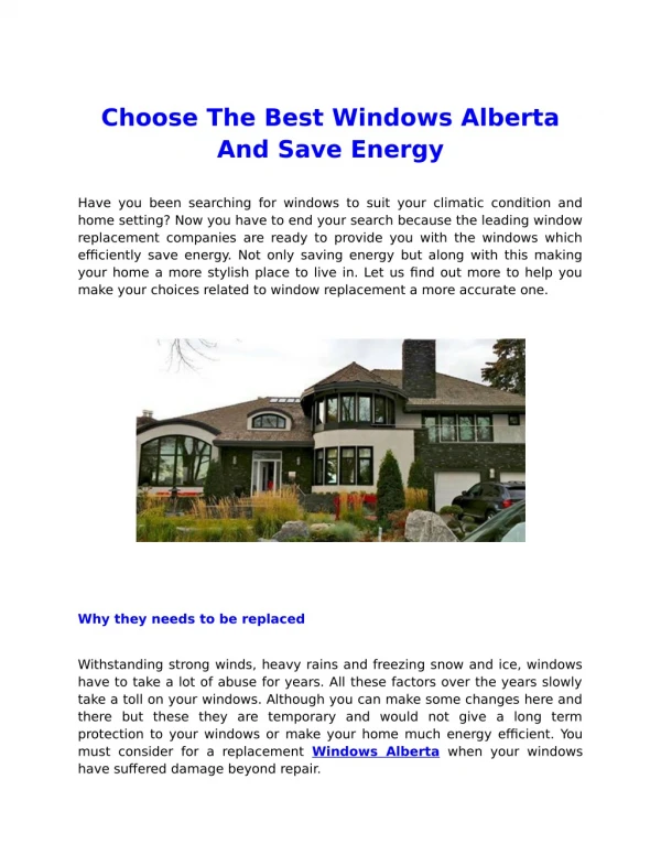 Choose The Best Windows Alberta And Save Energy