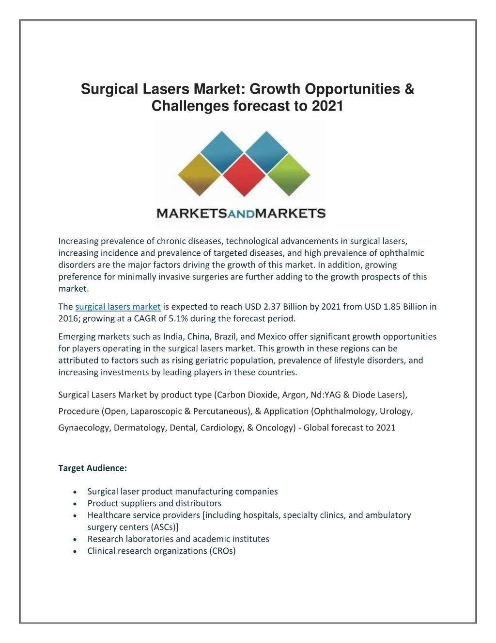 surgical lasers market growth opportunities
