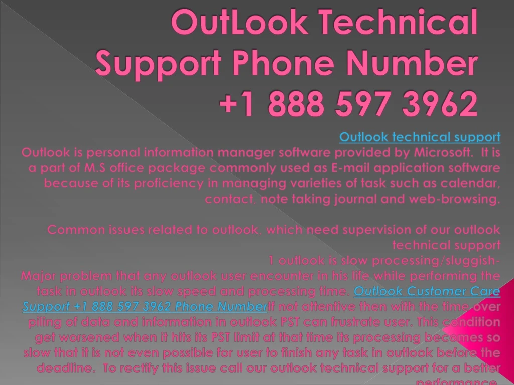 outlook technical support phone number 1 888 597 3962