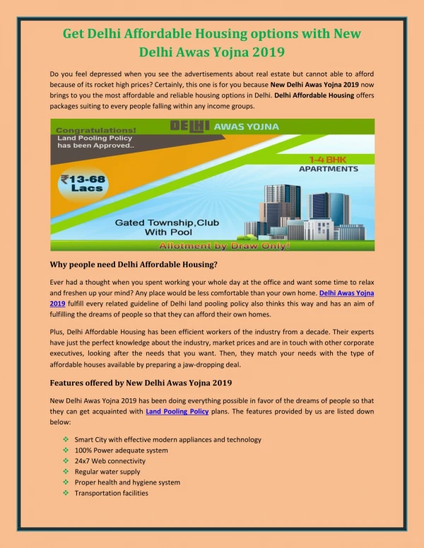 Get Delhi Affordable Housing options with New Delhi Awas Yojna 2019