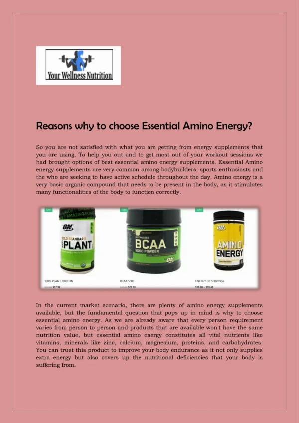 Reasons why to choose Essential Amino Energy?